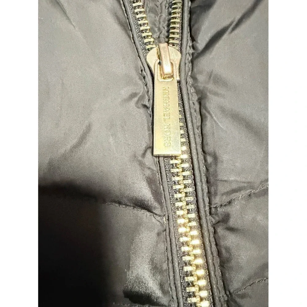 Michael Kors Down Puffer Coat Womens S Black Hooded Faux Fur Winter Jacket